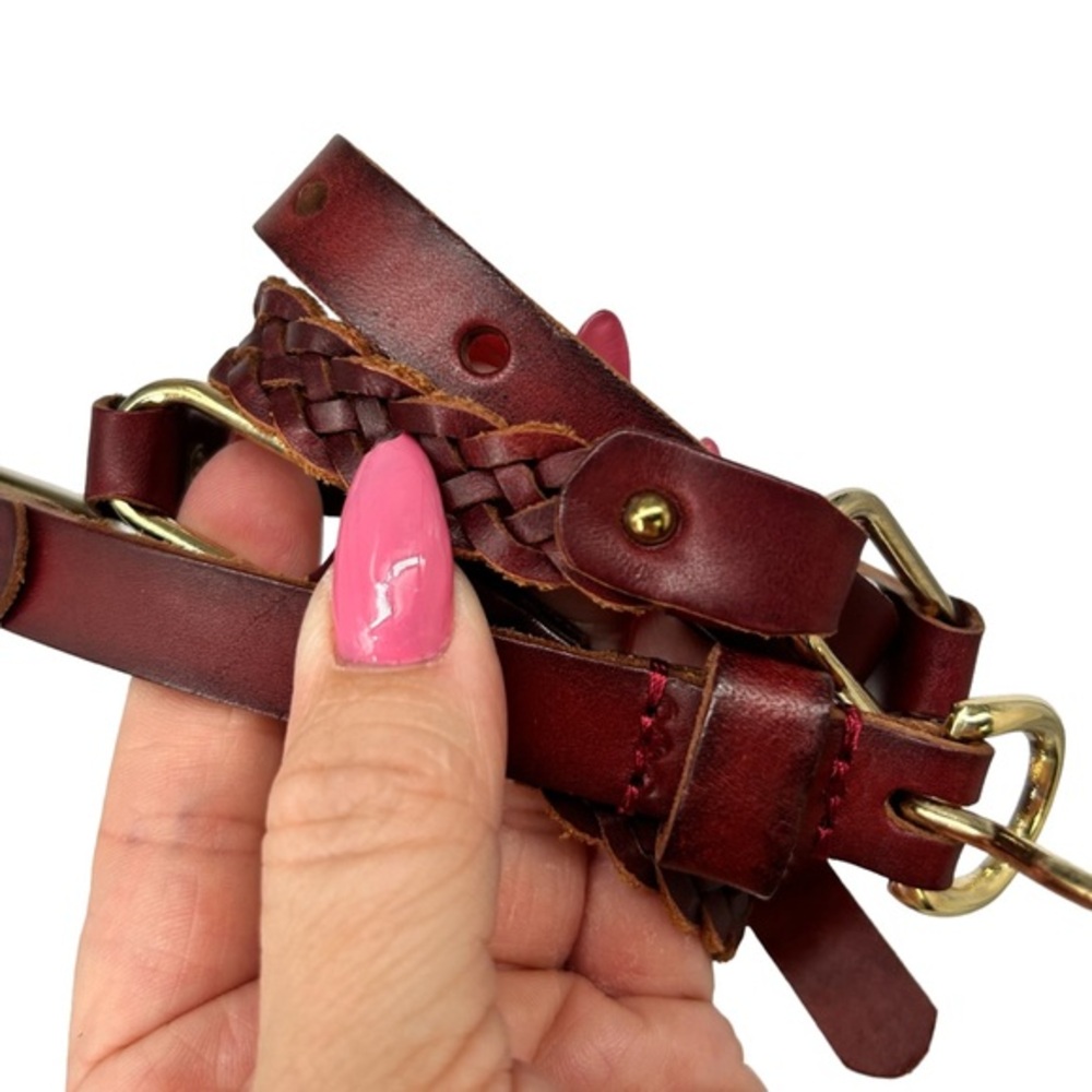 Linea Pelle Anthropologie Genuine Leather Braided Skinny Gold Belt Luxury Small